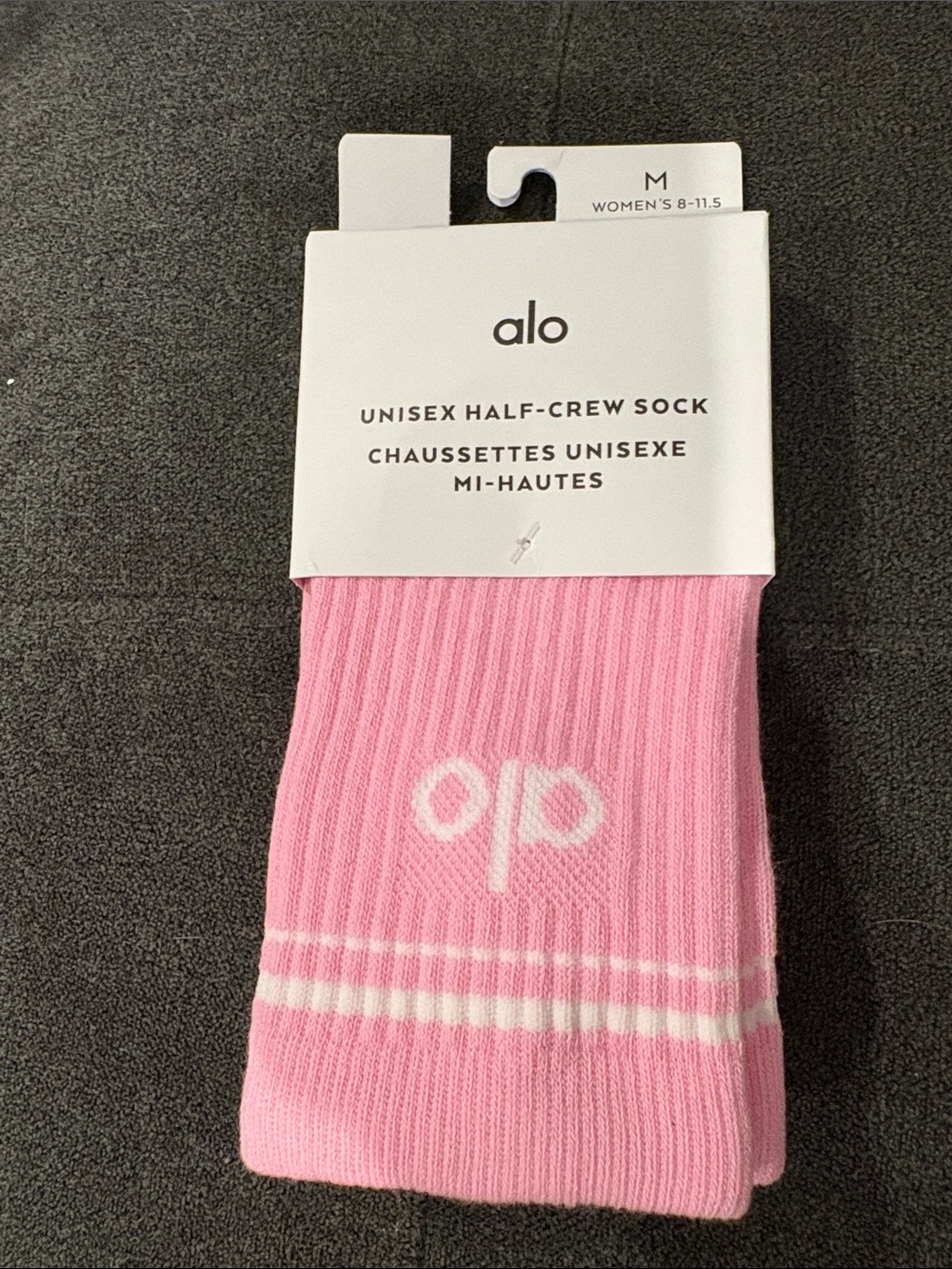 ALO Yoga Pink Unisex Half-Crew Athletic Socks with White Logo
